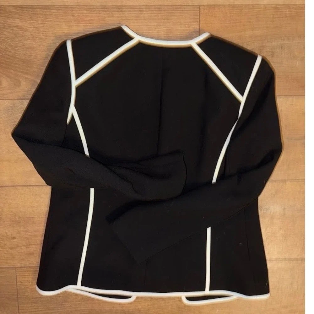 Jones Studio Separates Womens Black White Contrast Trim Open Front Blazer Size 6